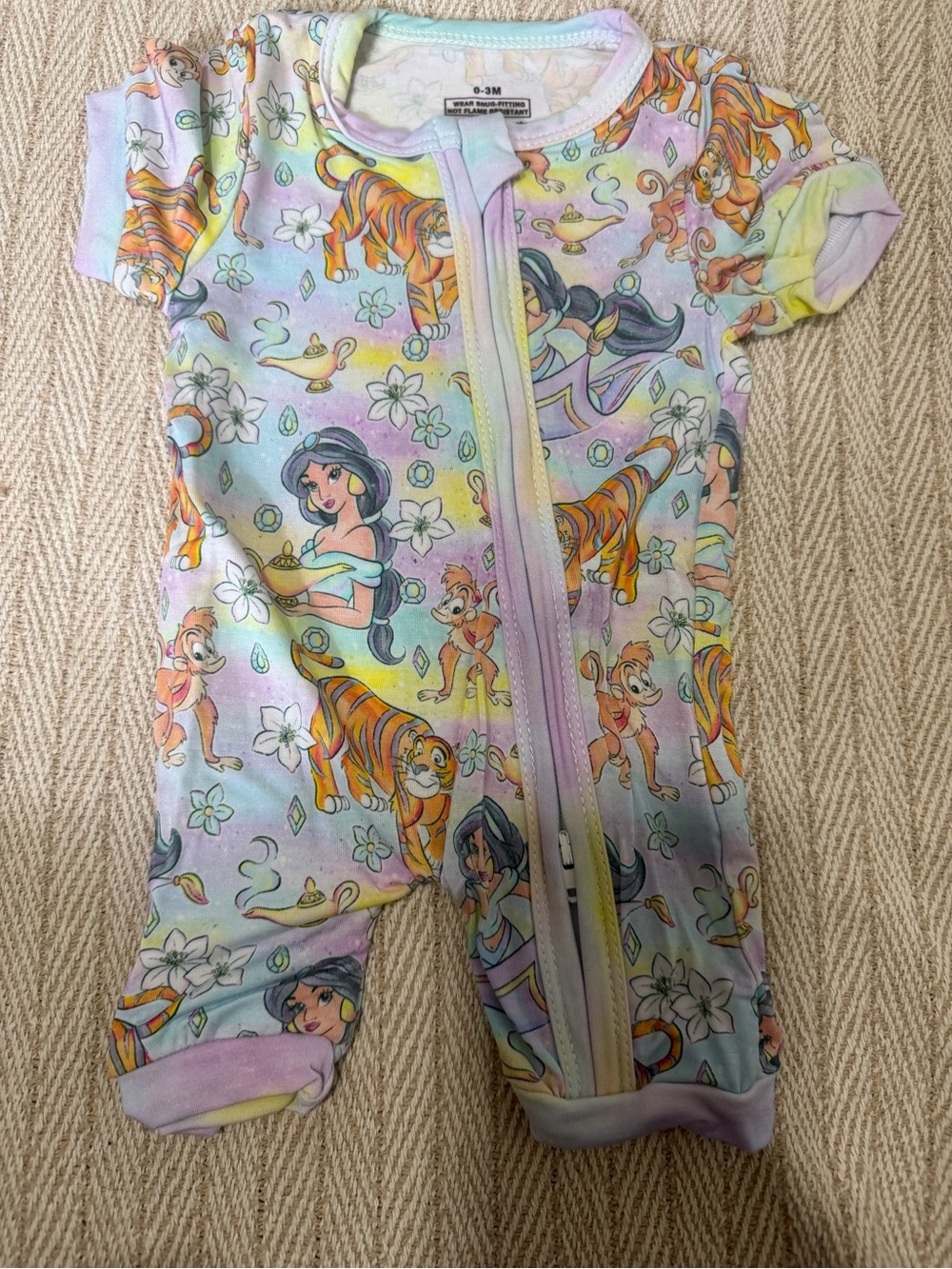 Disney Baby Pastel Jasmine Short-Sleeve Zip Romper - Multicolor